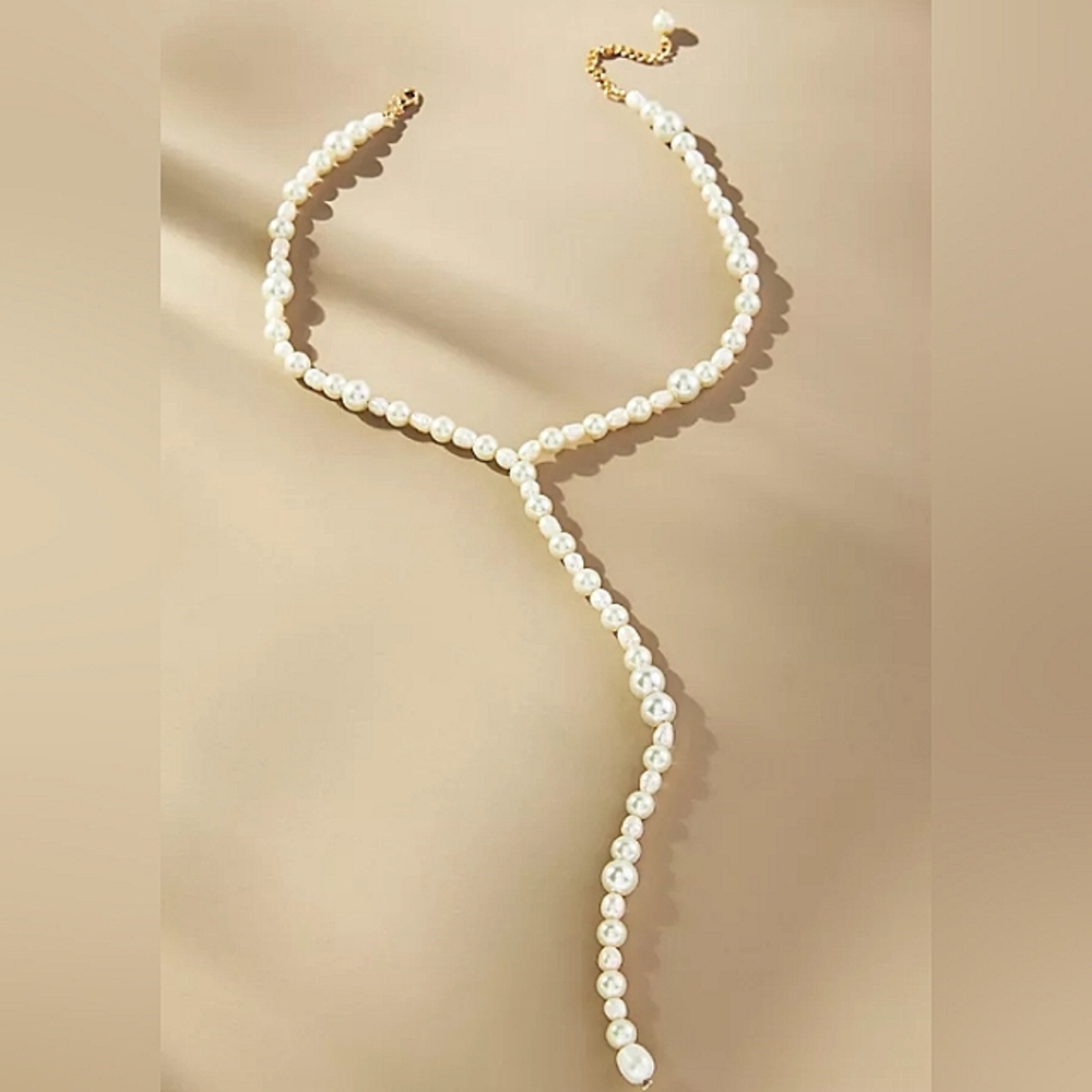 Anthropologie Beaded Pearl Lariat Necklace
